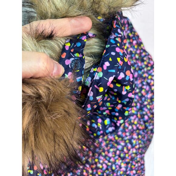 Lands End M 8 parka puffer coat hood pockets warm euc like new blue w/polka dots - Picture 8 of 10